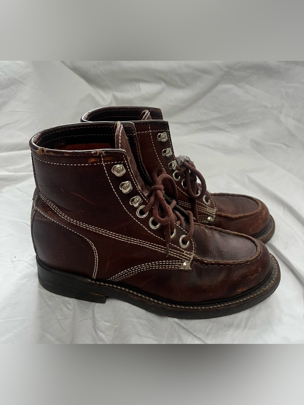 J. Crew Vintage women’s Brown Leather  Lace-Up Work Boots.